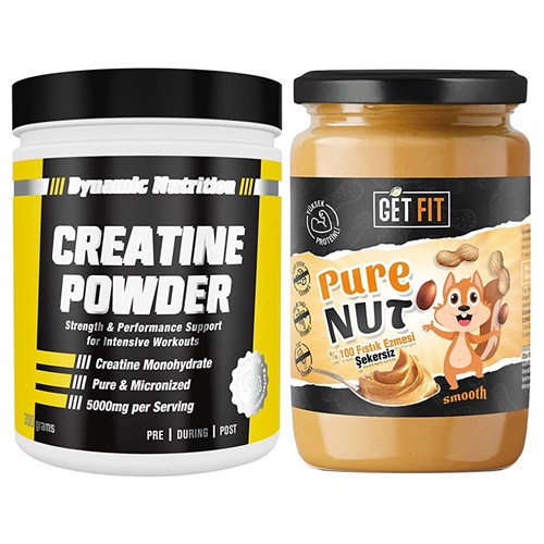 Dynamic Creatine Powder 300 g + GetFit PureNut Yüksek Proteinli Doğal %100 Fıstık Ezmesi Şekersiz 600 g