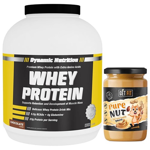 Dynamic Whey Protein 2000 g + GetFit PureNut Yüksek Proteinli Doğal %100 Fıstık Ezmesi Şekersiz 600 g